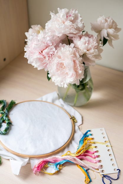 Hoop embroidery with floral pattern